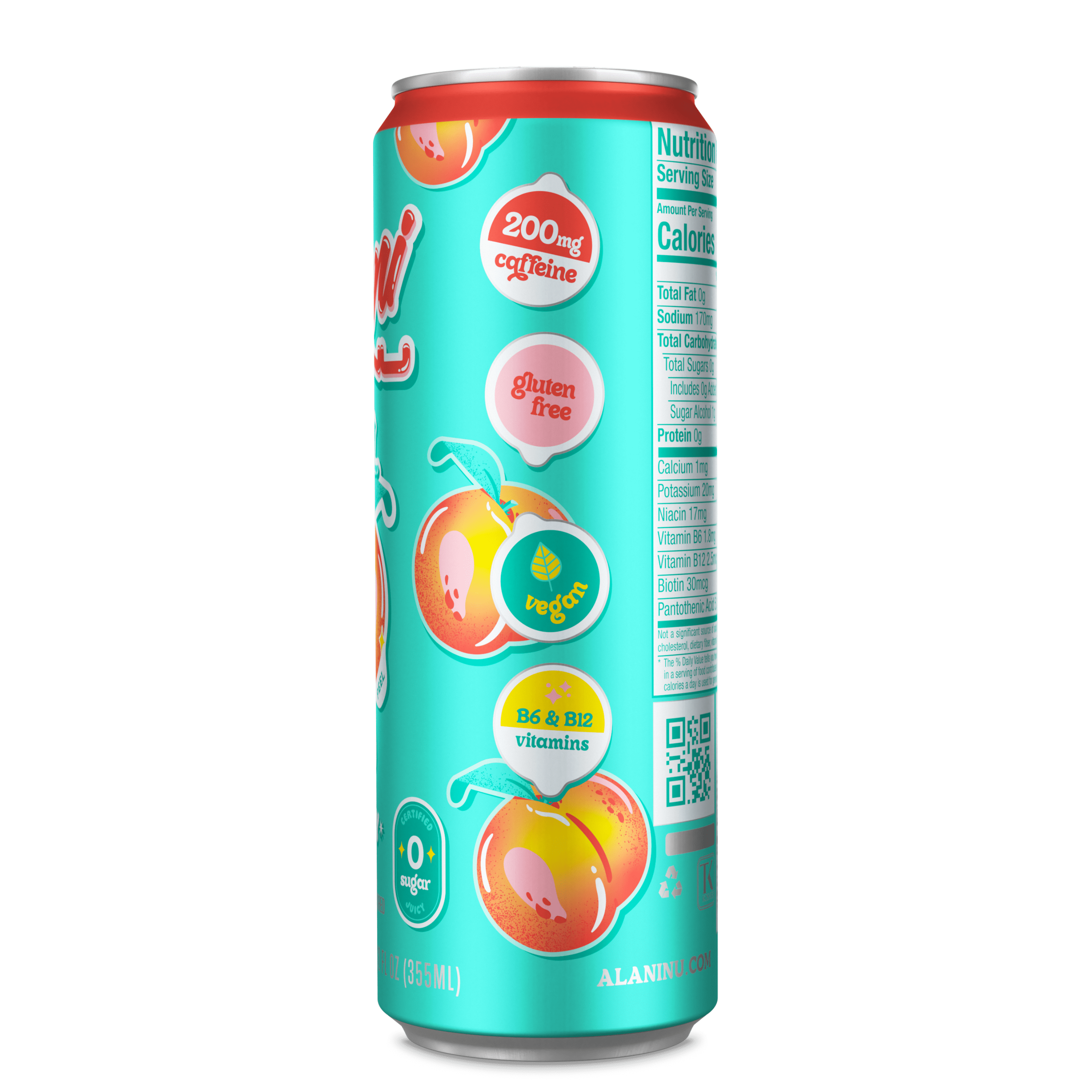 Alani Nu Sugar-Free Energy Drink, Juicy Peach, 12 fl oz-Pack Of 4