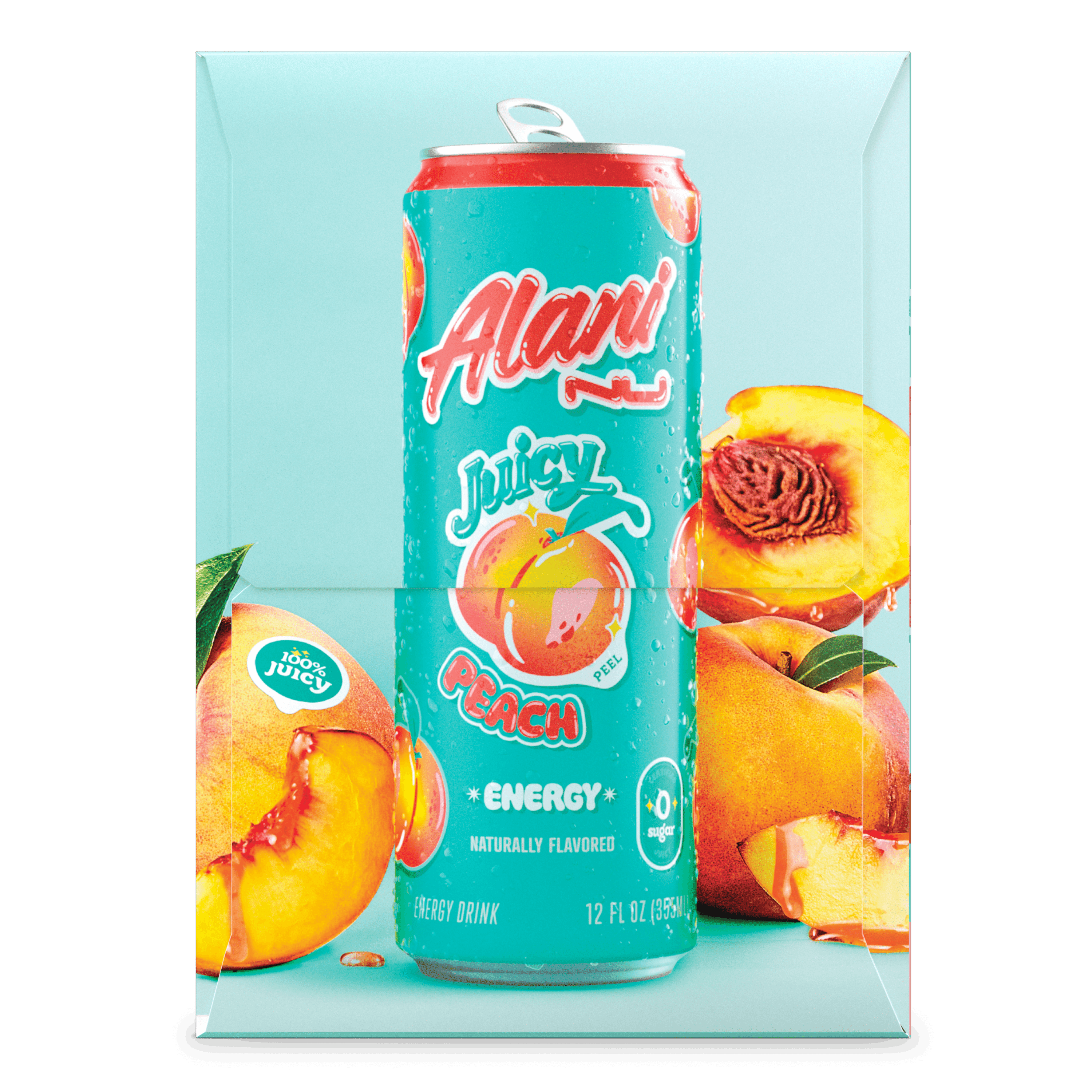 Alani Nu Sugar-Free Energy Drink, Juicy Peach, 12 fl oz-Pack Of 4