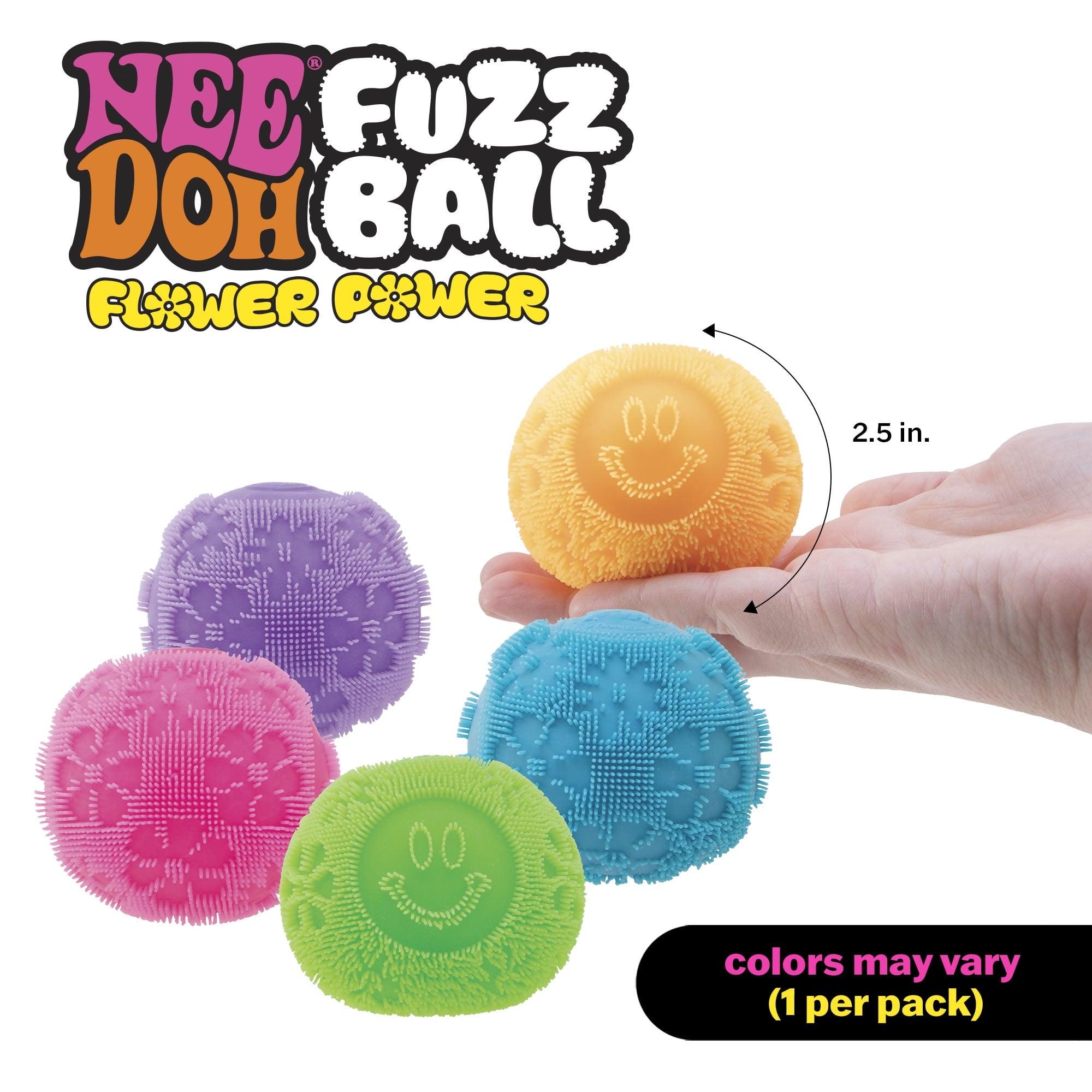 Nee Doh Fuzz Ball Flower Power Novelty Fidget Toy, (1 Piece, Color May Vary), Children Ages 3+