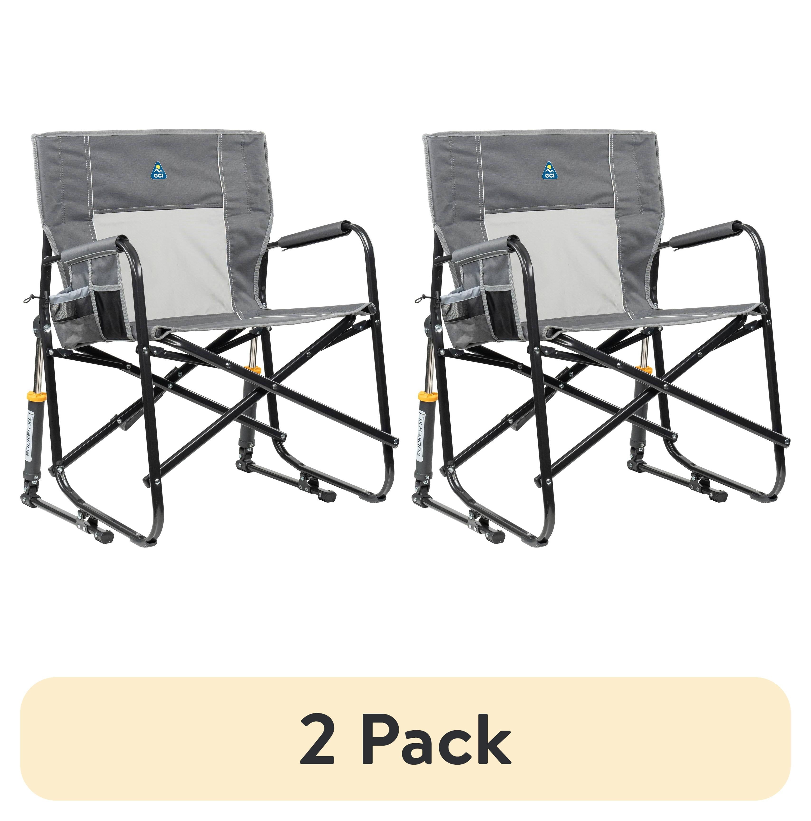 (2 pack) GCI Outdoor Freestyle Rocker XL Oversized Foldable Rocking Camp Chair, Pewter