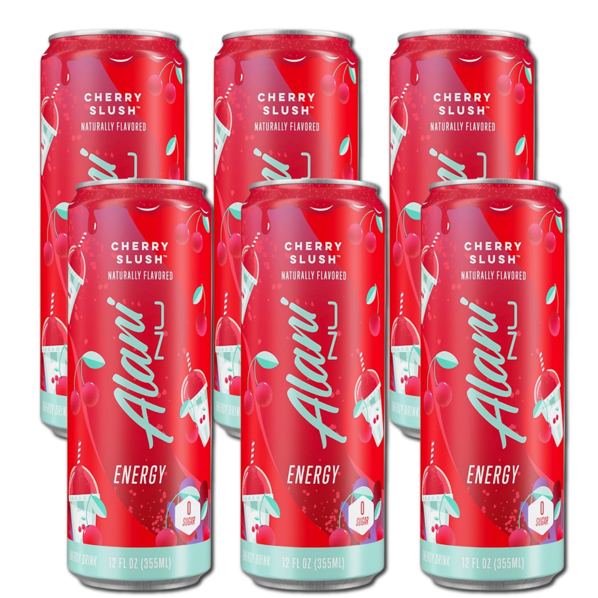 New Alani Energy Drink, Cherry Slush Flavor, Sugar-Free, 12 fl oz Low-Calorie Energy Boost (Pack of 6)