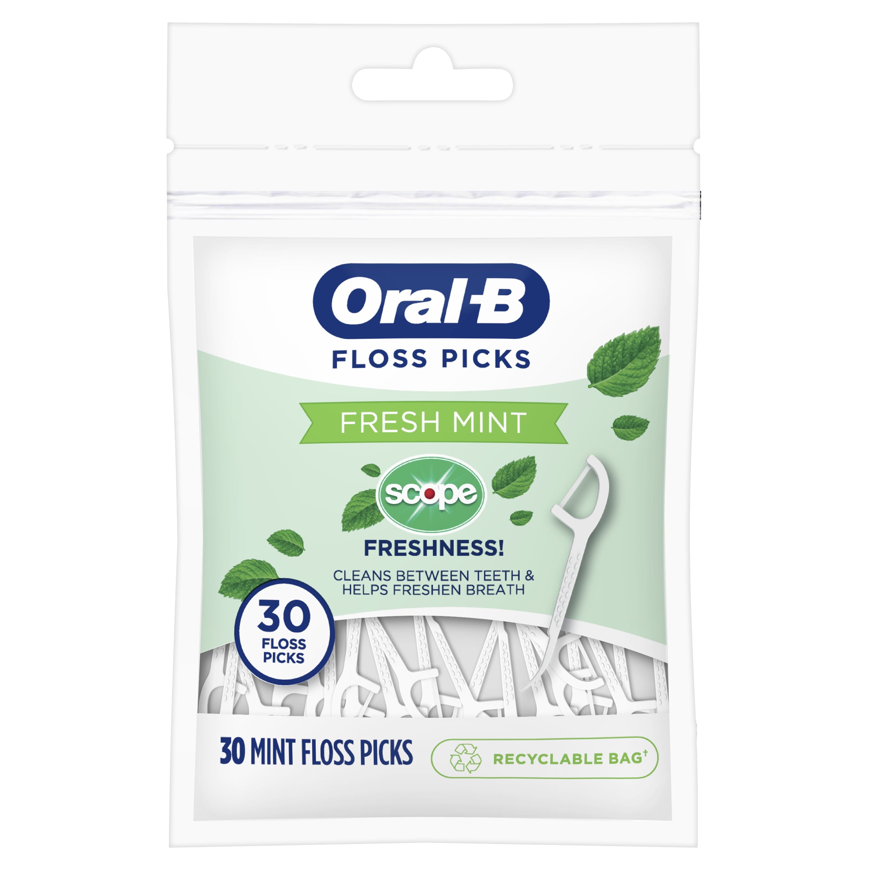 Oral-B Burst of Scope Dental Floss Picks, Fresh Mint, 30 Count