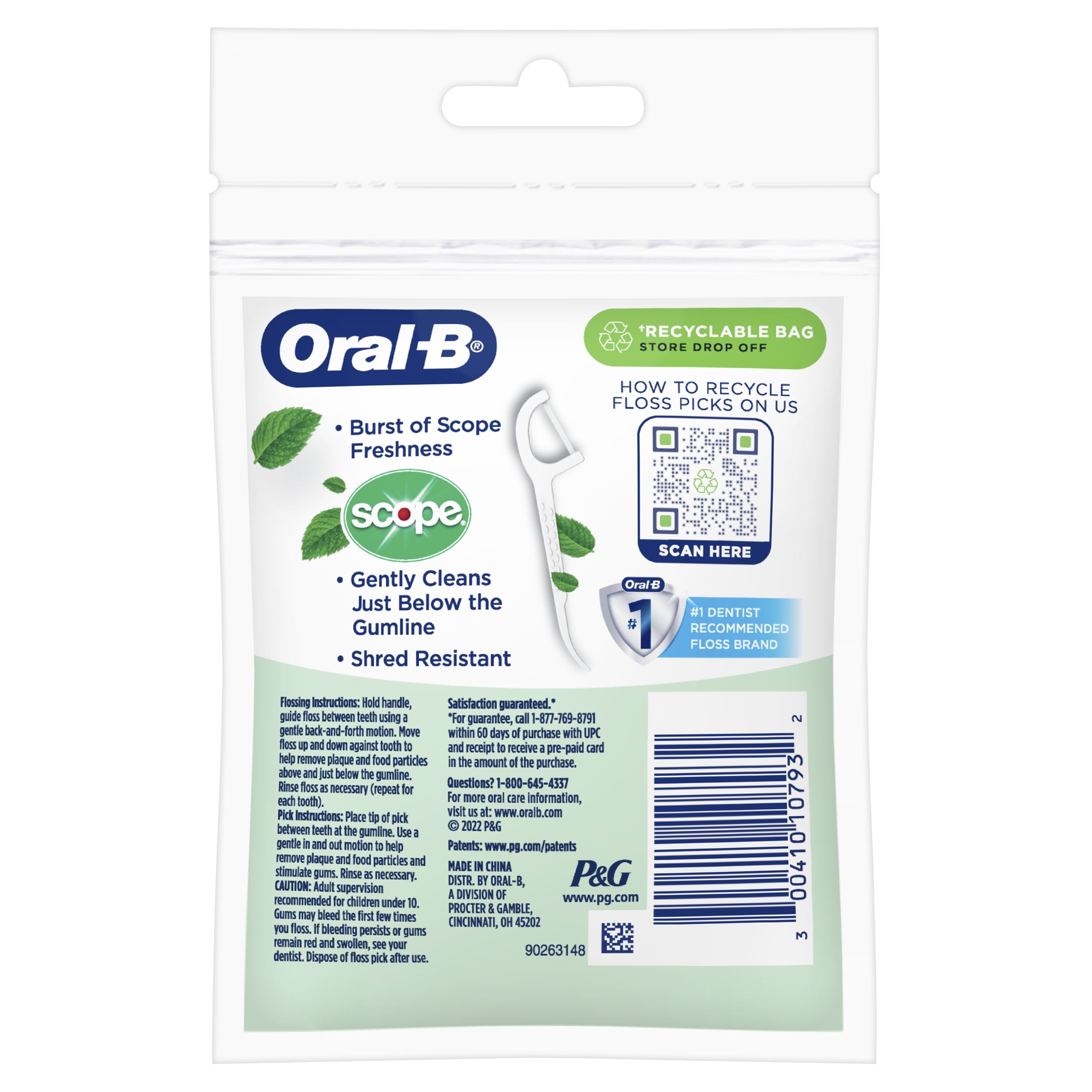 Oral-B Burst of Scope Dental Floss Picks, Fresh Mint, 30 Count