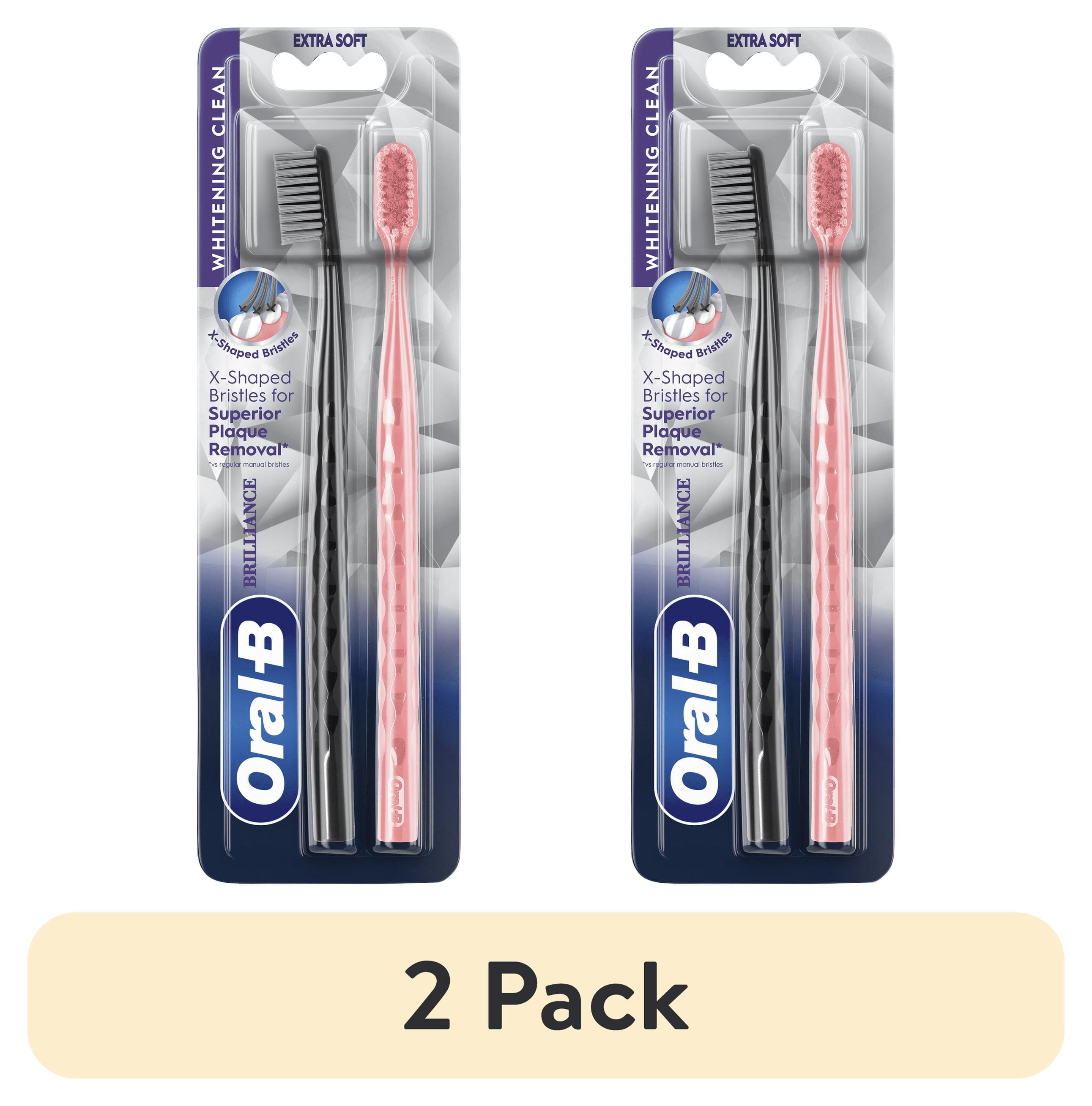 (2 pack) Oral-B Toothbrush Pro Whitening Brilliance, Extra Soft, Black and Coral, 2 Count