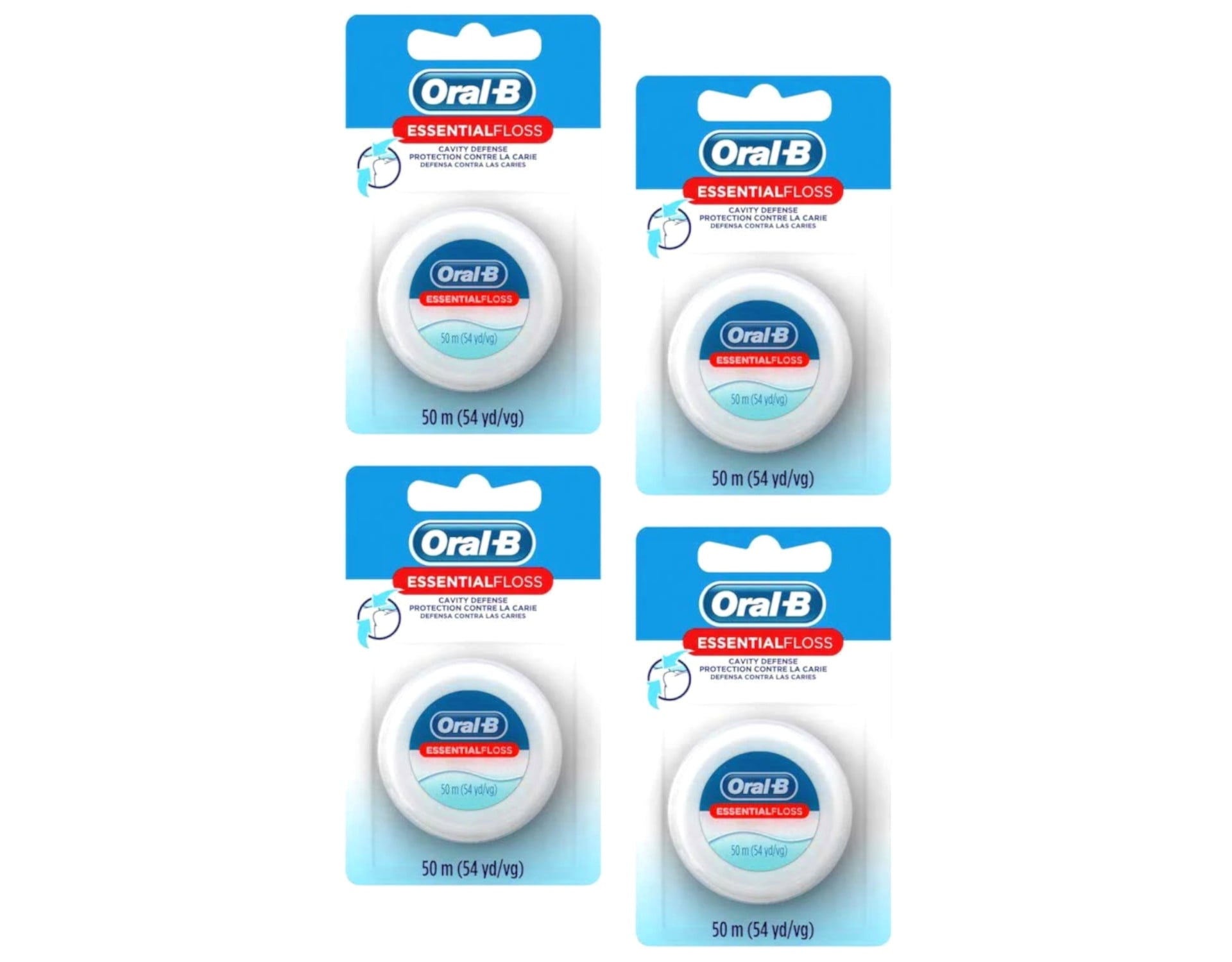 Oral-B Essential Floss Unflavored Waxed 54 Yards (50m) - Pack of 4