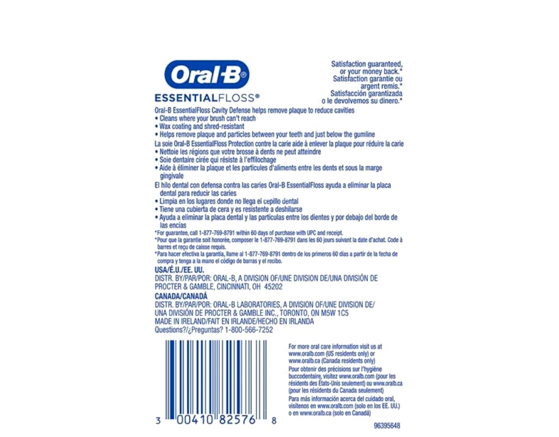 Oral-B Essential Floss Unflavored Waxed 54 Yards (50m) - Pack of 4