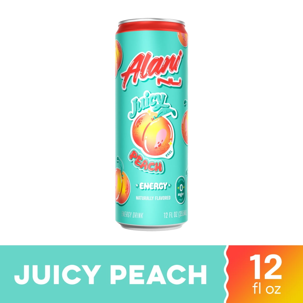 Pack of 2 Alani NU Juicy Peach Energy Drink Can, 12 fl oz (Package May Vary)