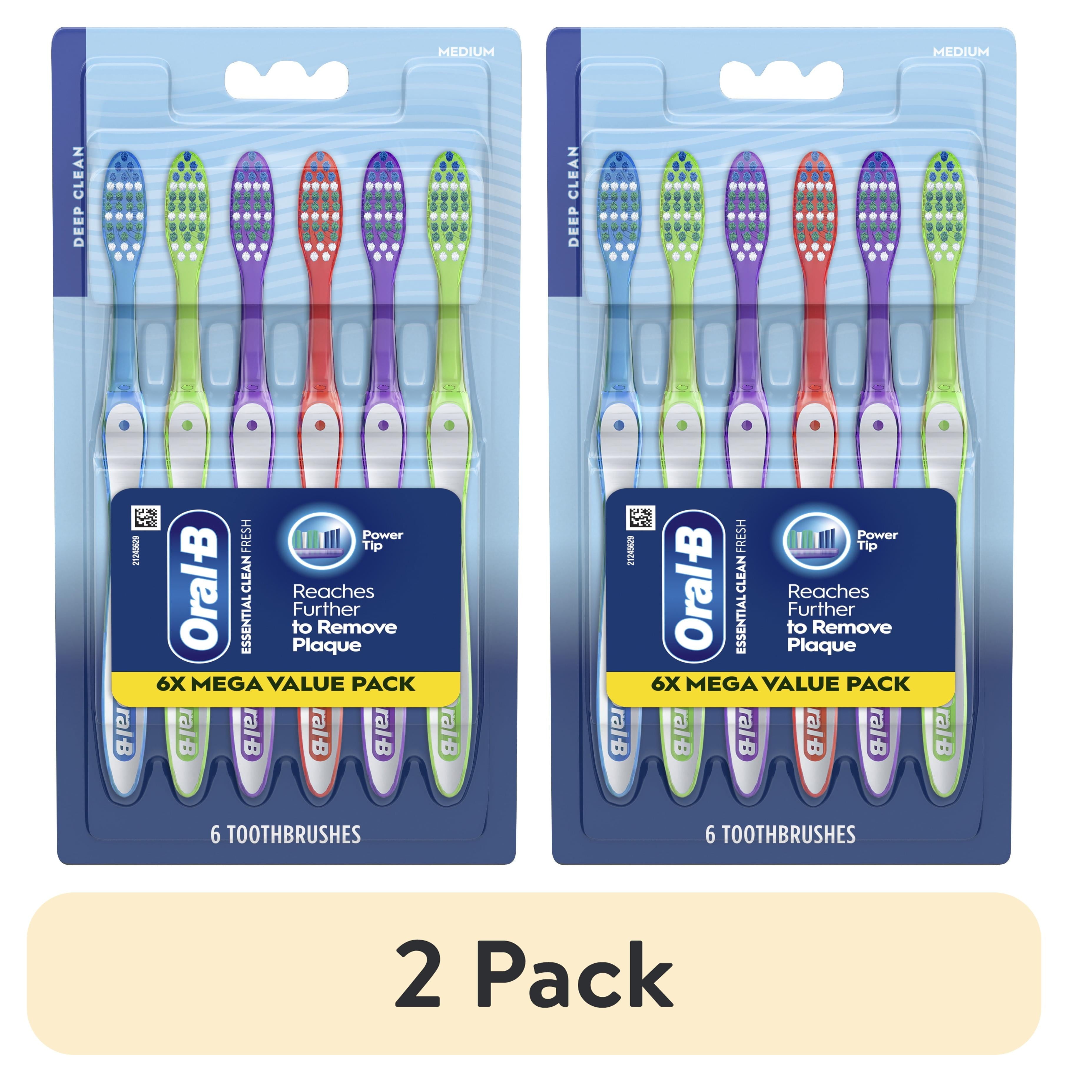 (2 pack) Oral-B Toothbrush Pack, Essential Clean Manual Toothbrushes, Medium Bristles, 6 Count