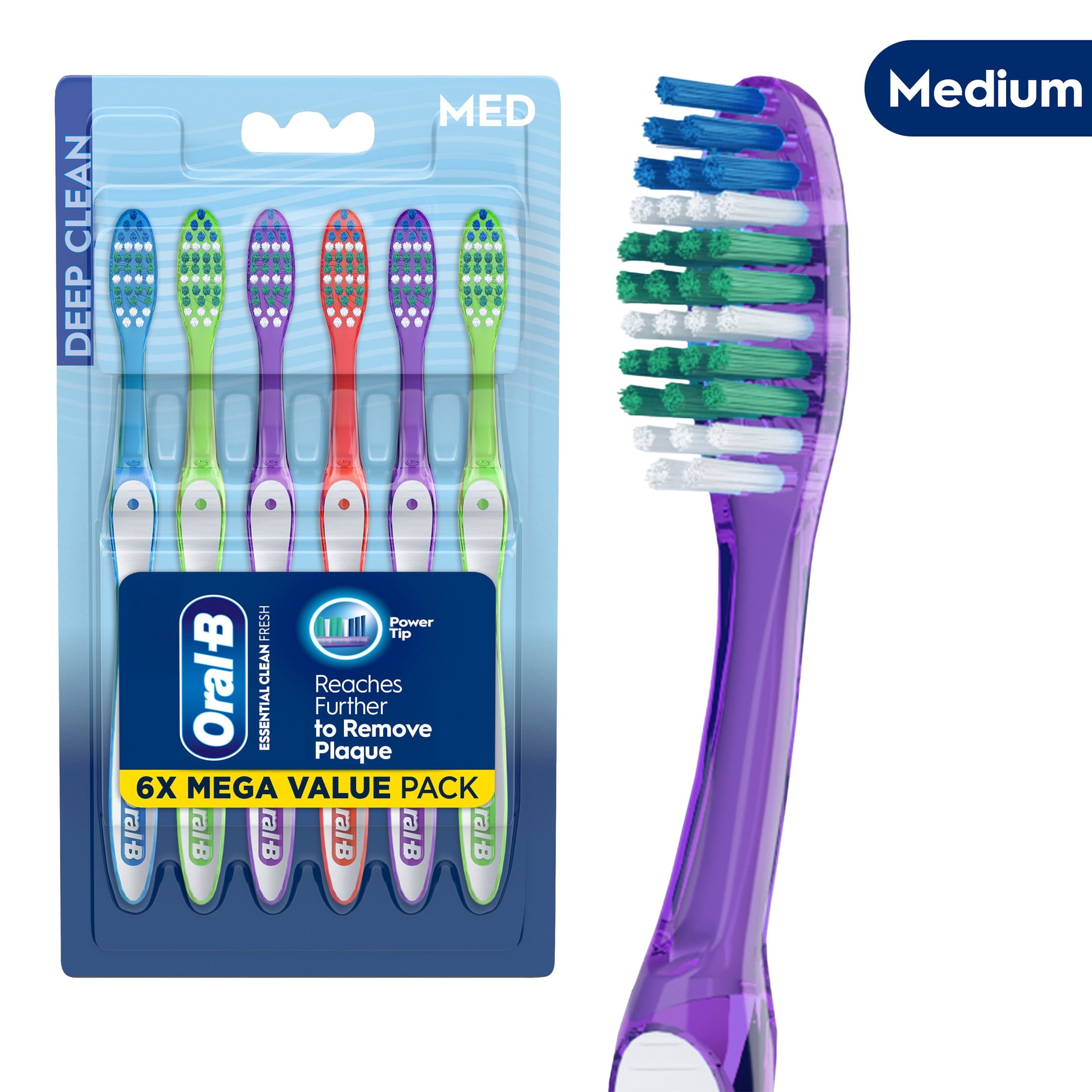 (2 pack) Oral-B Toothbrush Pack, Essential Clean Manual Toothbrushes, Medium Bristles, 6 Count