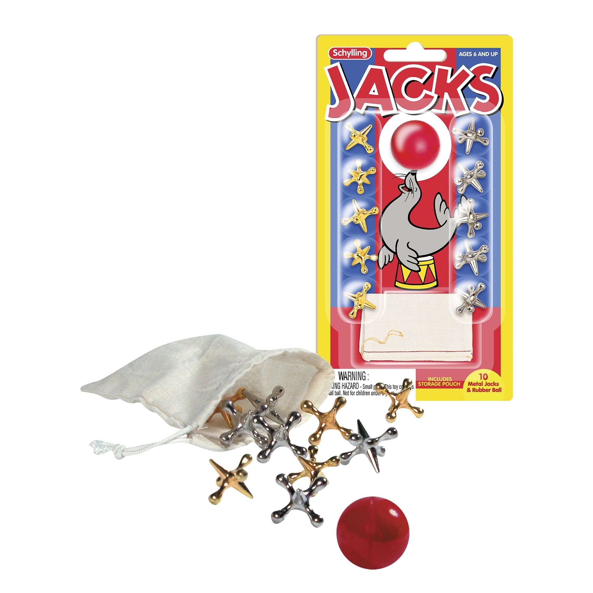 Schylling Old Fashioned Metal Jacks &amp; Rubber Ball Game, Novelty &amp; Gag Toys for Children Ages 6+