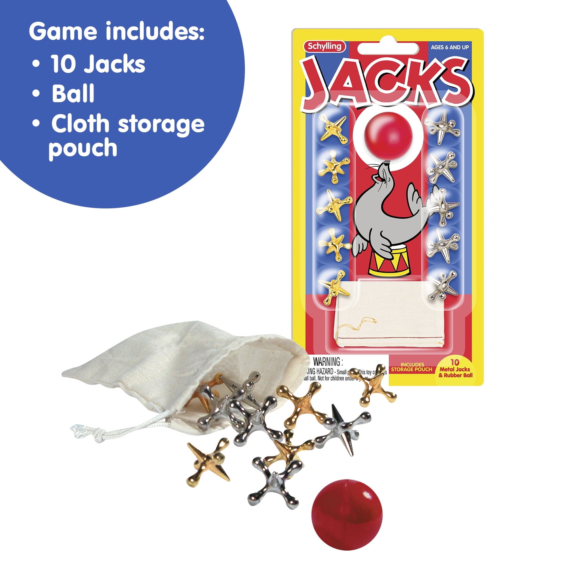 Schylling Old Fashioned Metal Jacks &amp; Rubber Ball Game, Novelty &amp; Gag Toys for Children Ages 6+