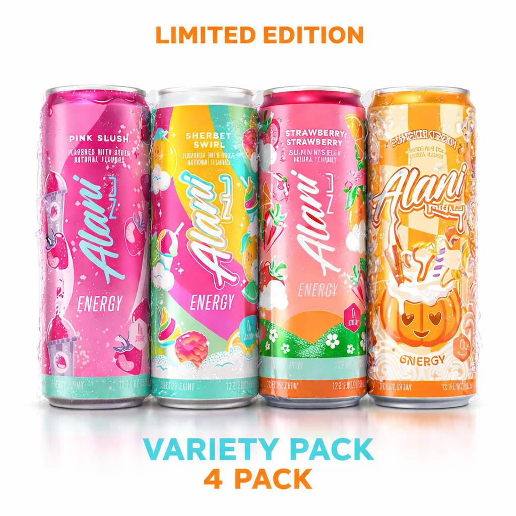Alani Nu Energy Drink Variety Pack, Limited Addition Pumpkin Cream,Strawberry Sunrise, Sherbet Swirl, Pink Slush, 12 fl oz (4 Pack)