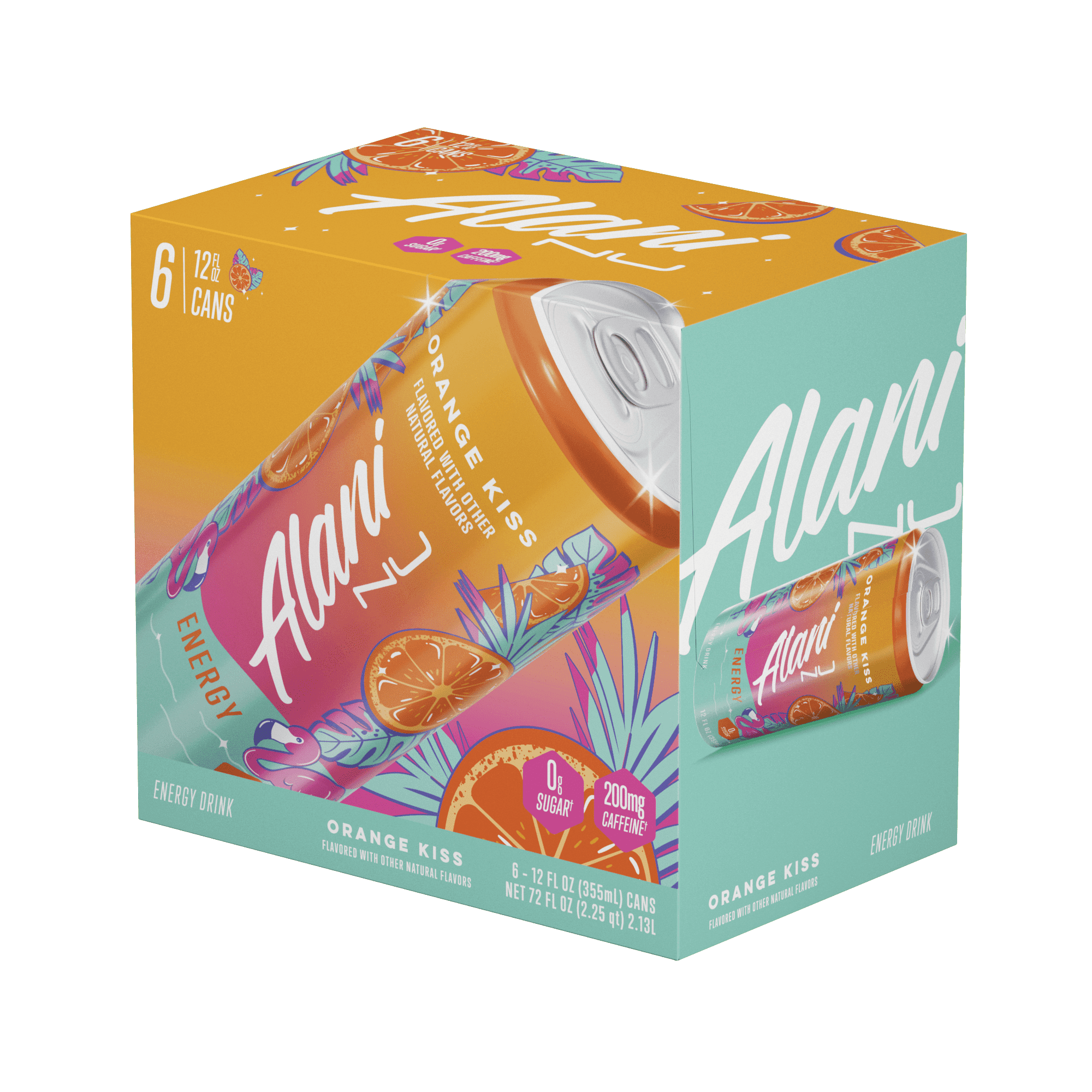 Alani Nu Sugar Free Energy Drink, Orange Kiss, 12 fl oz, 6 Pack, Cans, 200mg Caffeine - pack of 2