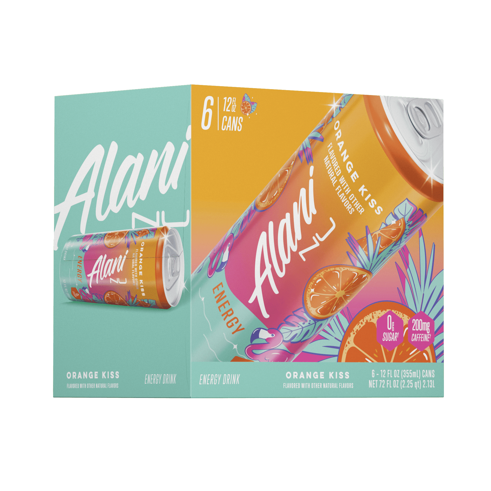 Alani Nu Sugar Free Energy Drink, Orange Kiss, 12 fl oz, 6 Pack, Cans, 200mg Caffeine - pack of 2