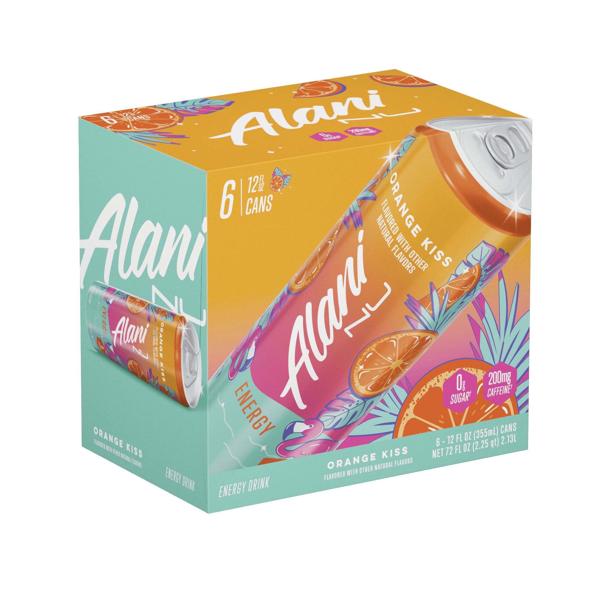 Alani Nu Sugar Free Energy Drink, Orange Kiss, 12 fl oz, 6 Pack, Cans, 200mg Caffeine - pack of 2