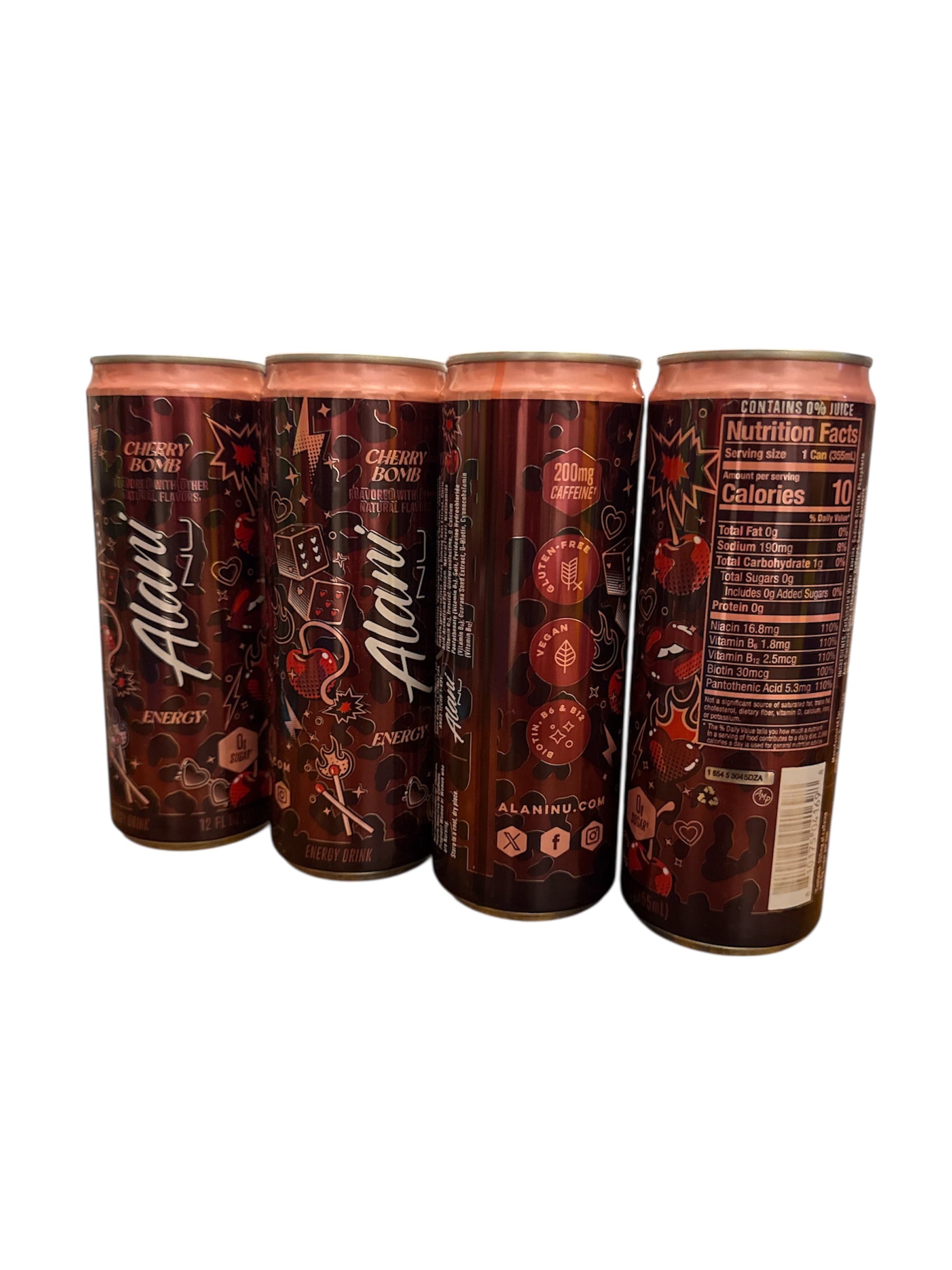 ALANI NU CHERRY BOMB, ENERGY DRINK, SUGAR FREE, LOW CALORIE, 12 fl oz. CANS, 4 pack