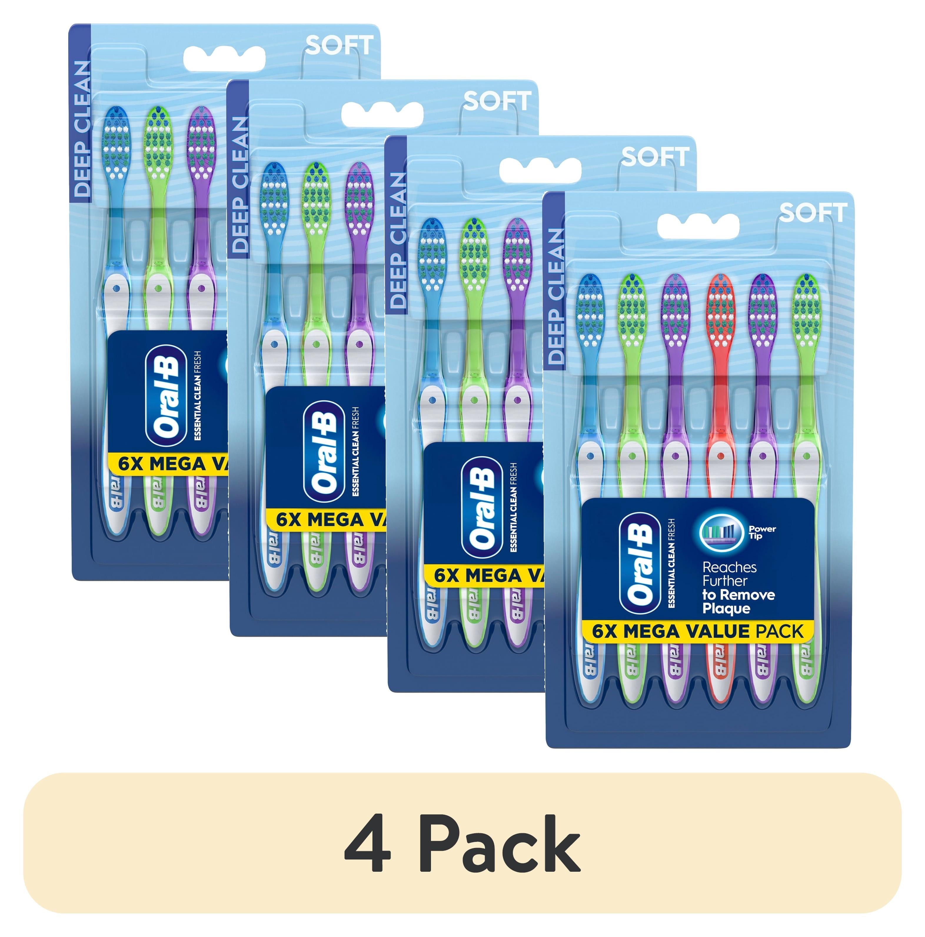 (4 pack) Oral-B Toothbrush Pack, Essential Clean Manual Toothbrushes, Soft Bristles, 6 Count