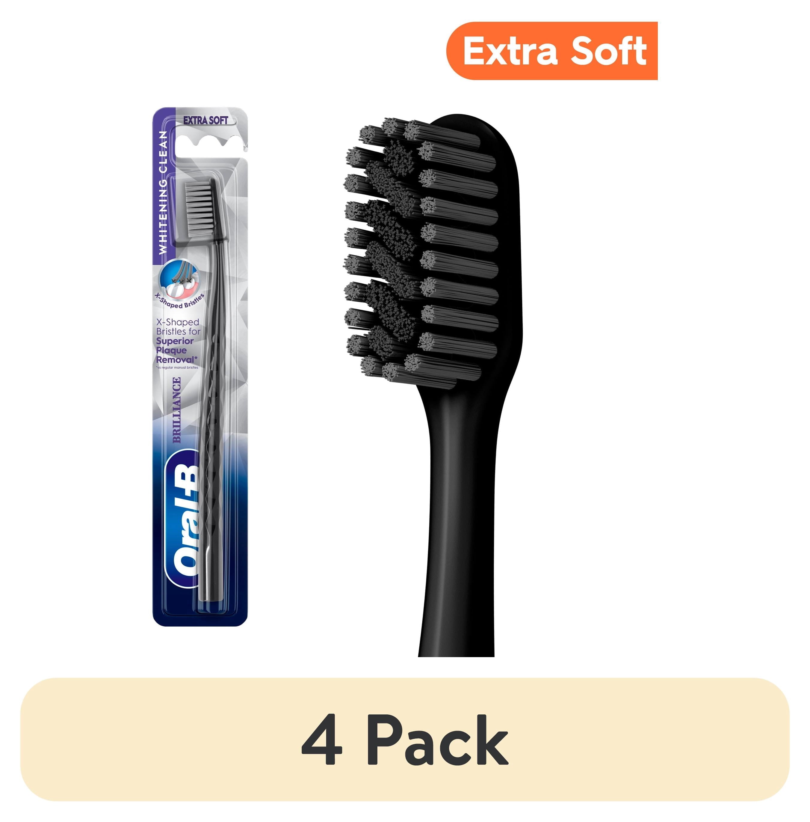 (4 pack) Oral-B Toothbrush Pro Whitening Brilliance, Extra Soft, Black, 1 Count