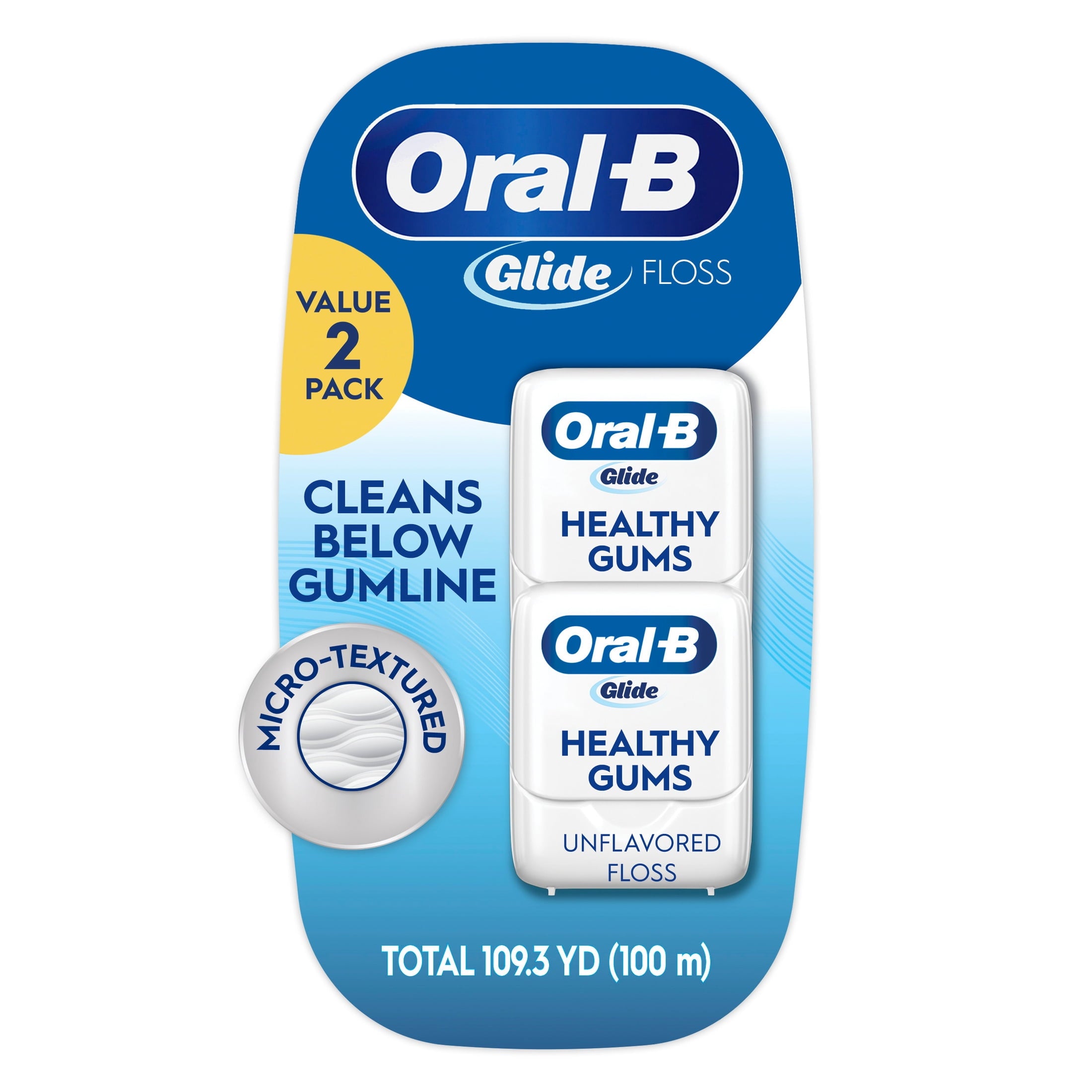 Oral-B Glide Healthy Gums Unflavored Dental Floss, Value 2 Pack (50m Each)