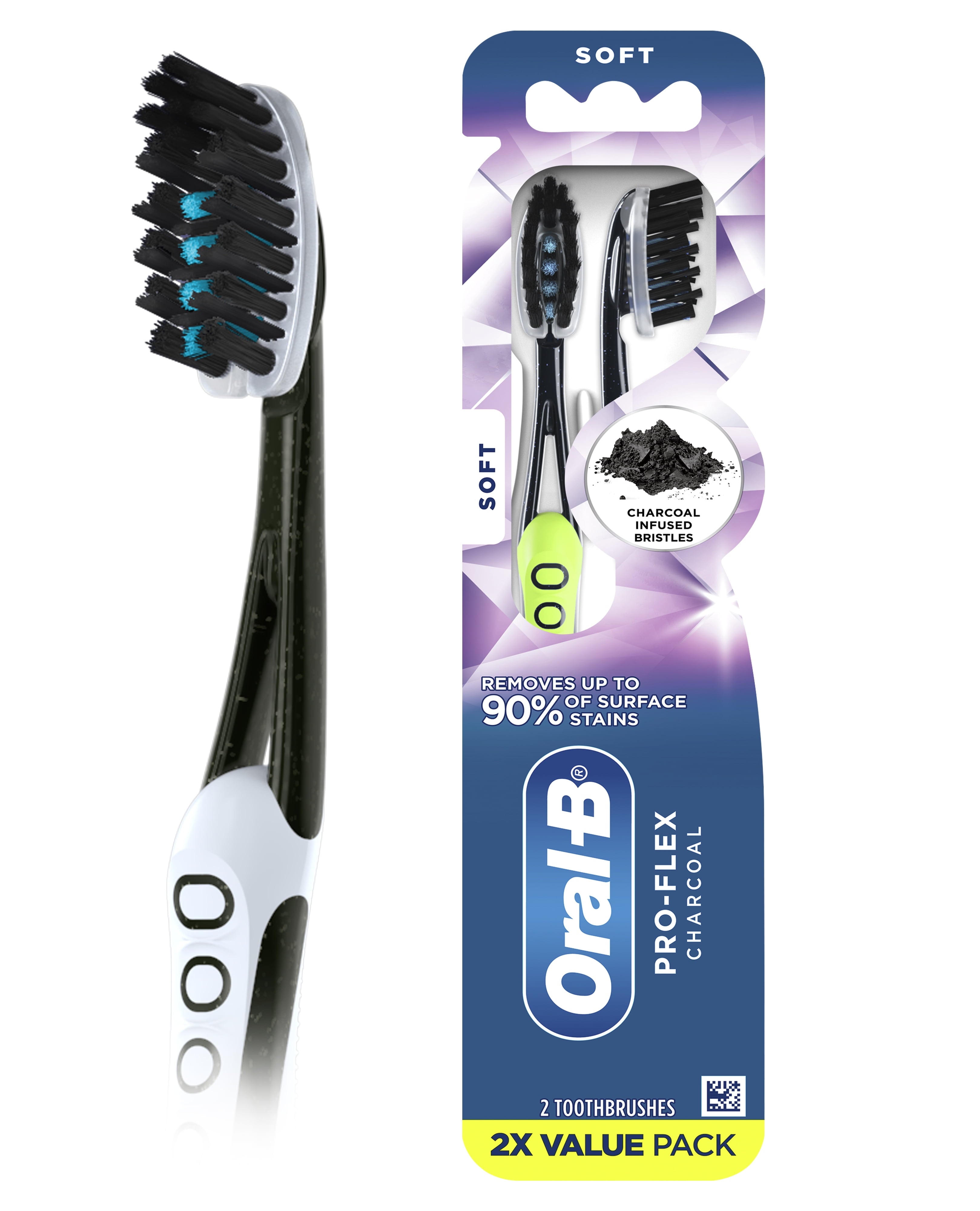 Oral-B Pro-Flex Charcoal Manual Toothbrush, Adult, Soft Bristle, 2 Count