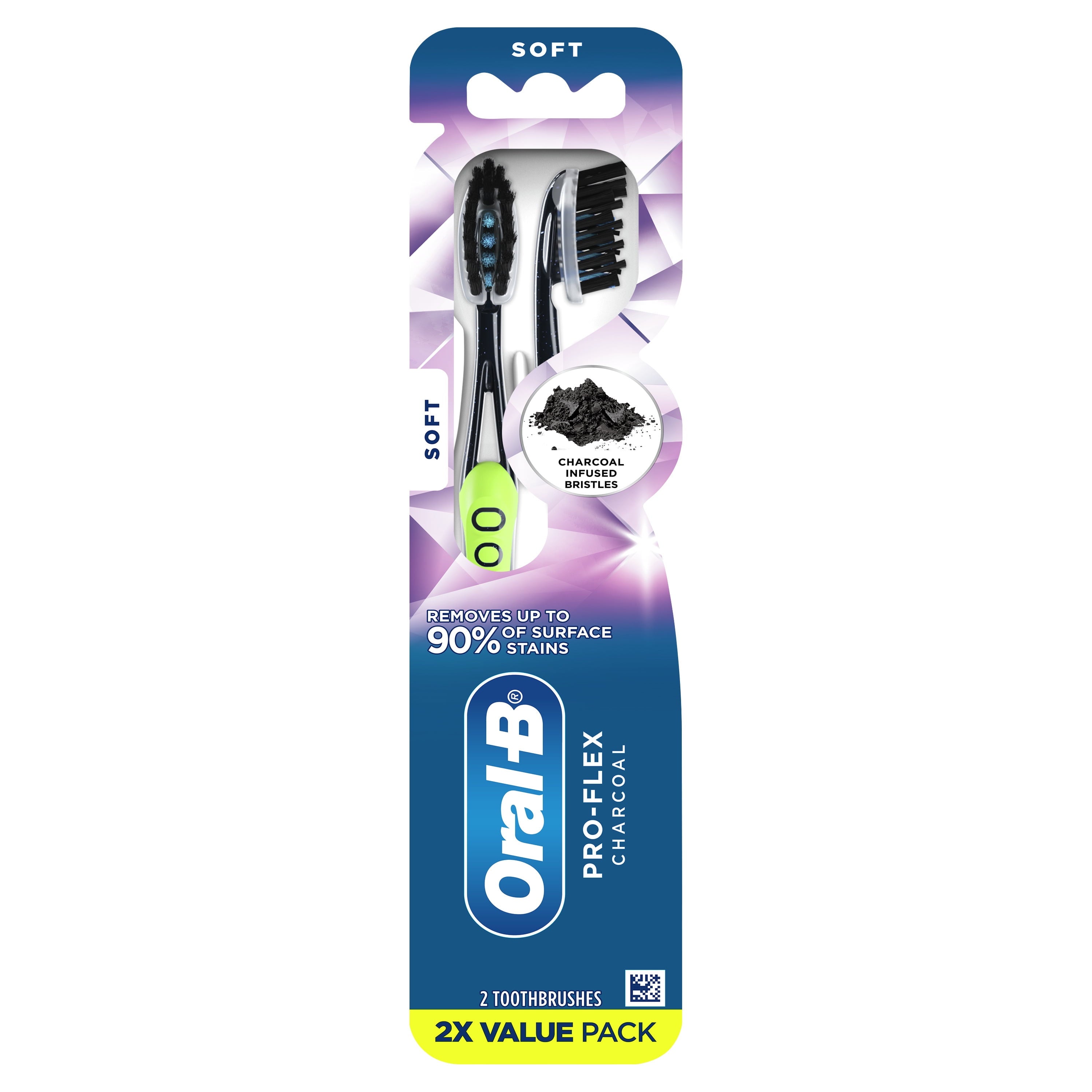 Oral-B Pro-Flex Charcoal Manual Toothbrush, Adult, Soft Bristle, 2 Count