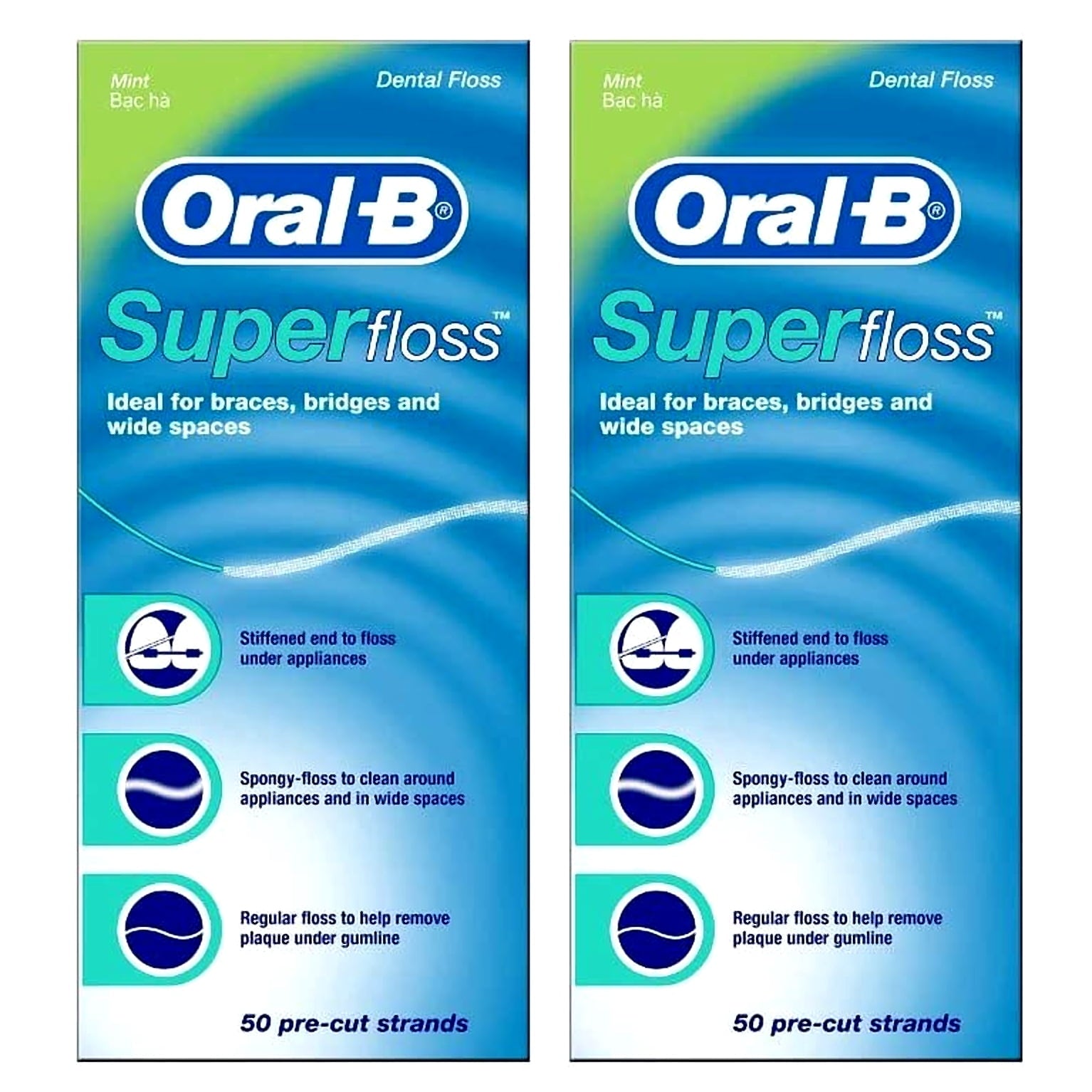 Oral-B Super Floss Mint .. .. Dental Floss for .. Braces .. Bridges - .. 50 Strips .. (Pack .. of 6)