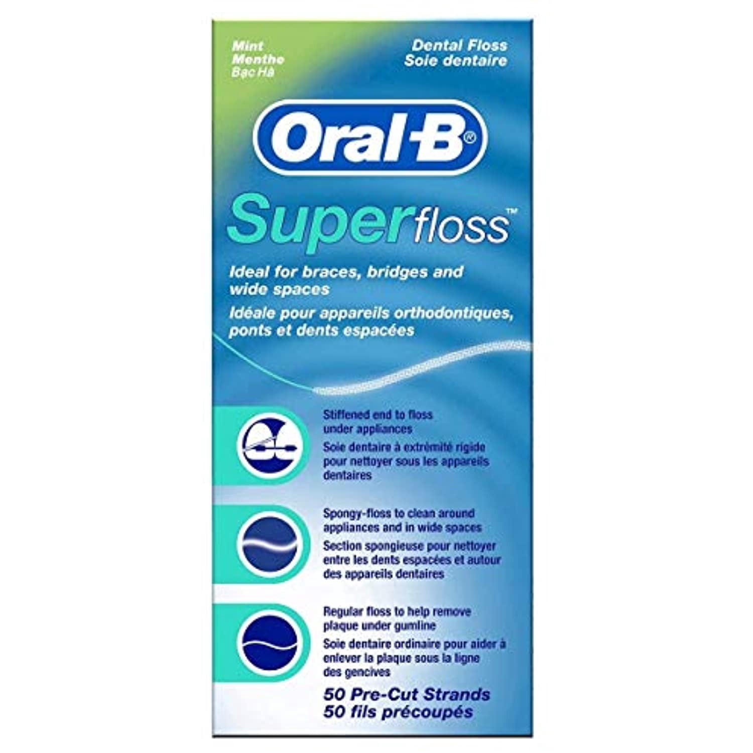 Oral-B Super Floss Mint .. .. Dental Floss for .. Braces .. Bridges - .. 50 Strips .. (Pack .. of 6)
