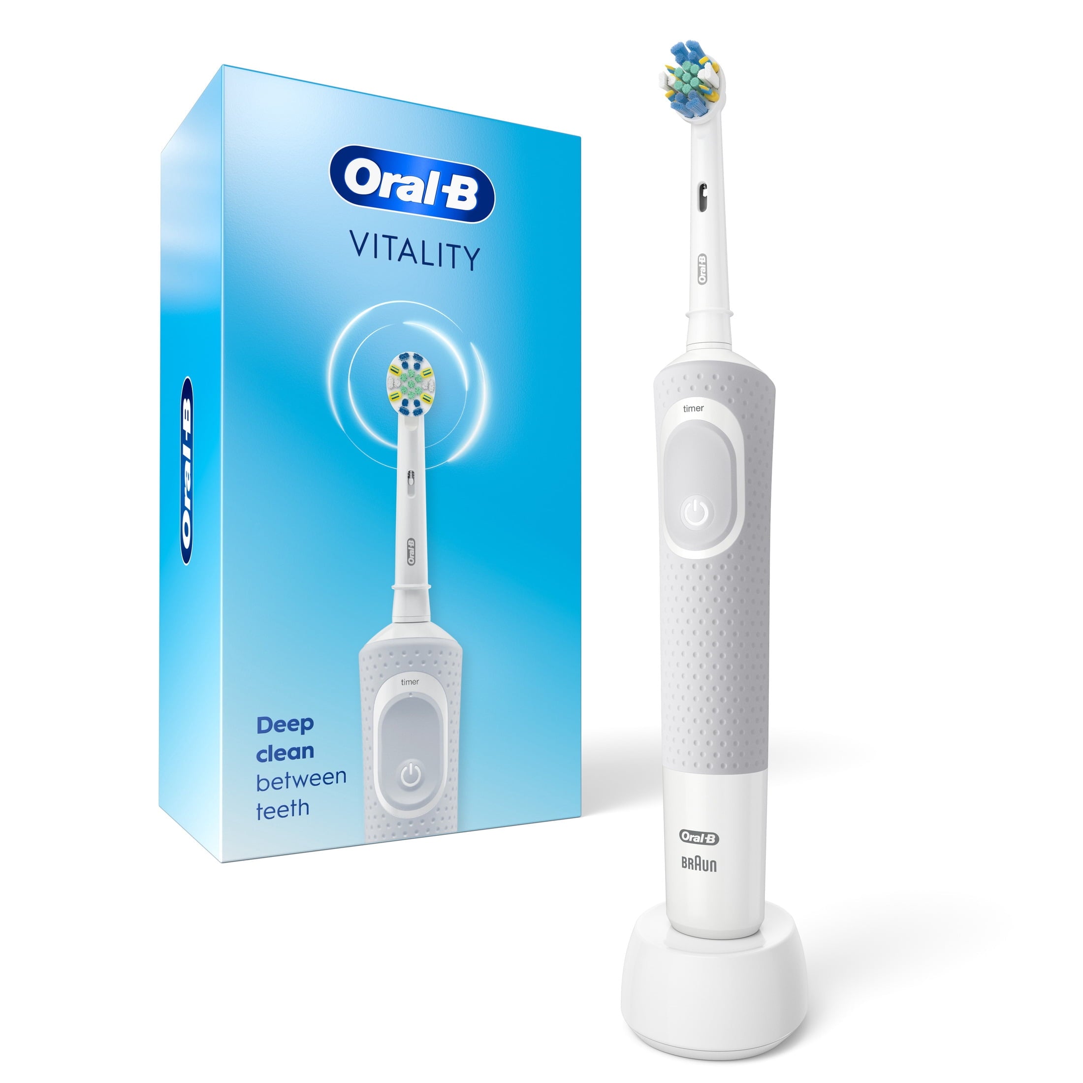 Oral-B Toothbrush, Vitality FlossAction Rechargeable Electric Toothbrush, White, Adults &amp; Children 3+