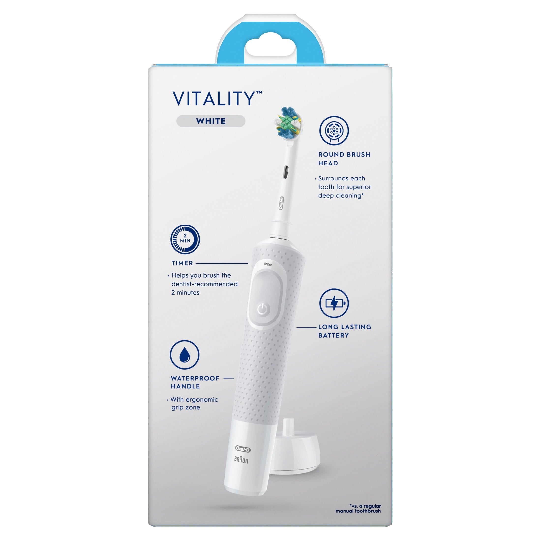 Oral-B Toothbrush, Vitality FlossAction Rechargeable Electric Toothbrush, White, Adults &amp; Children 3+