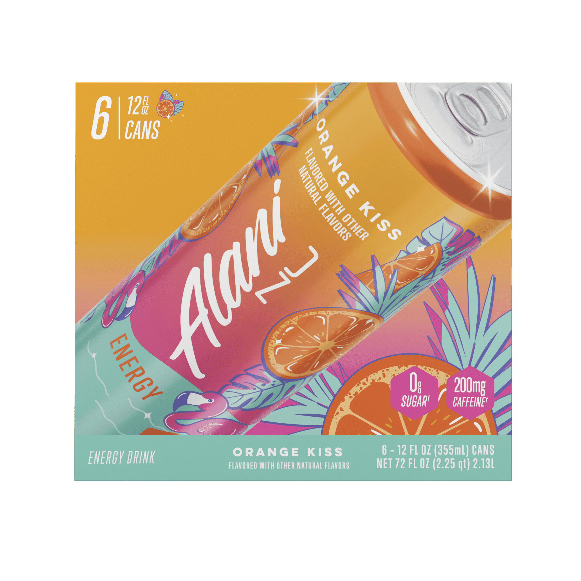 Alani Nu Sugar Free Energy Drink, Orange Kiss, 12 fl oz, 6 Pack, Cans, 200mg Caffeine - pack of 3