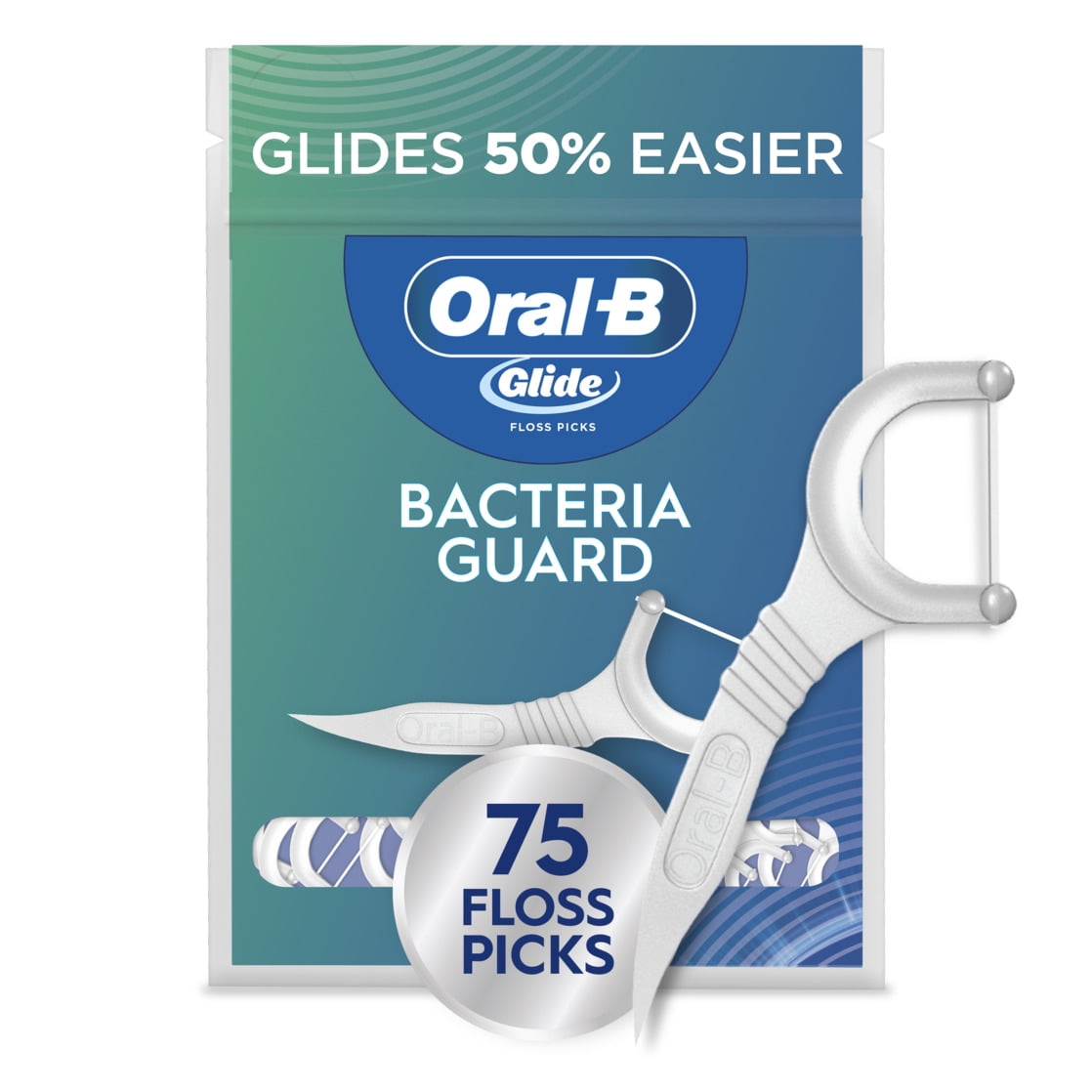 Oral-B Glide Bacteria Guard Dental Floss Picks, Mint, 75 Picks