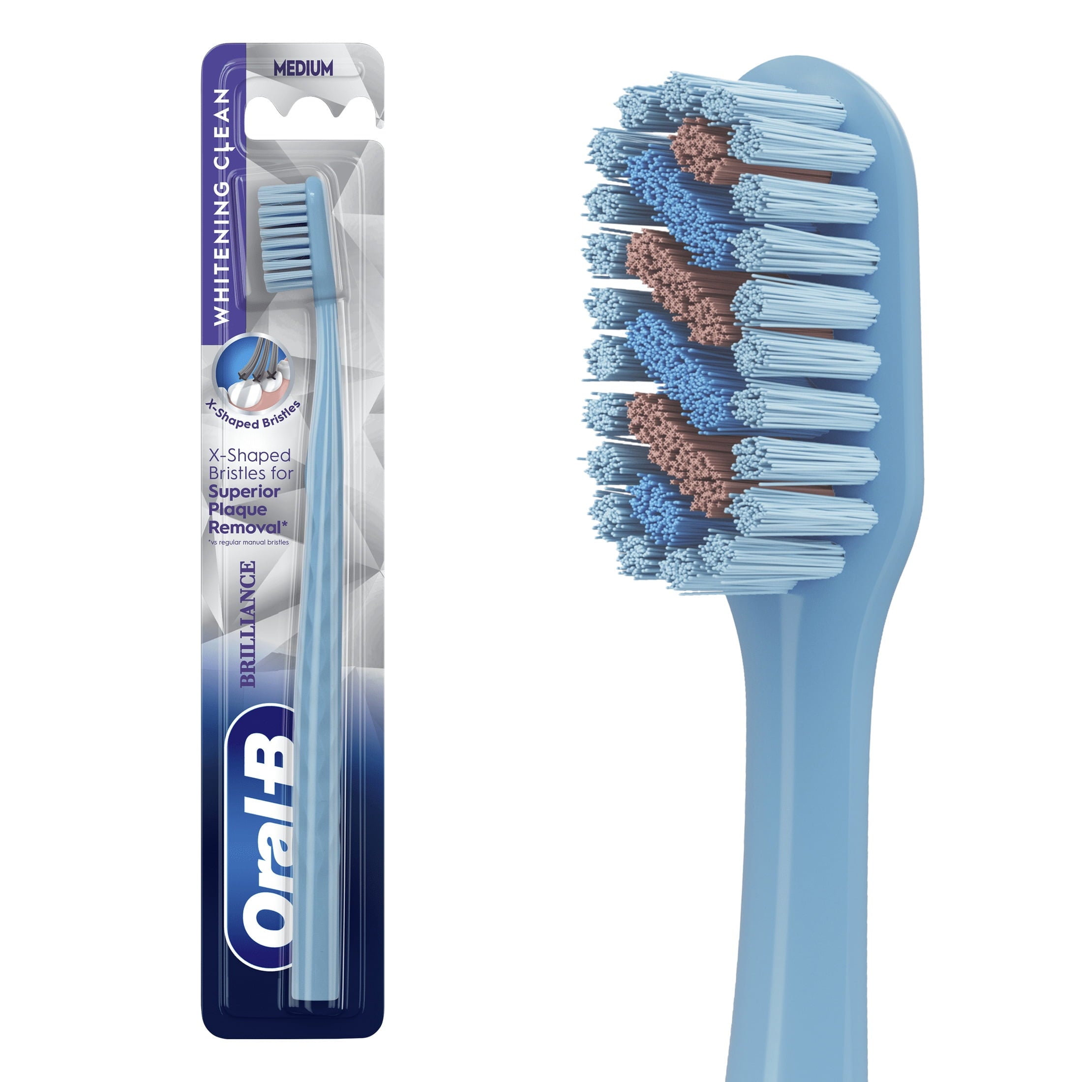 (2 pack) Oral-B Toothbrush Pro Whitening Brilliance, Medium, Sky Blue, 1 Count