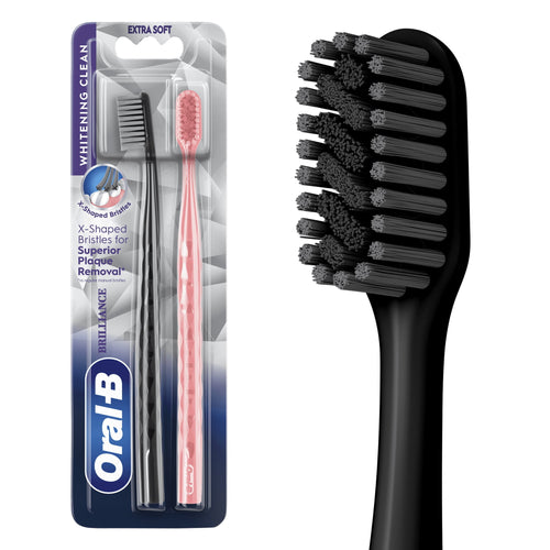 (2 pack) Oral-B Toothbrush Pro Whitening Brilliance, Extra Soft, Black and Coral, 2 Count