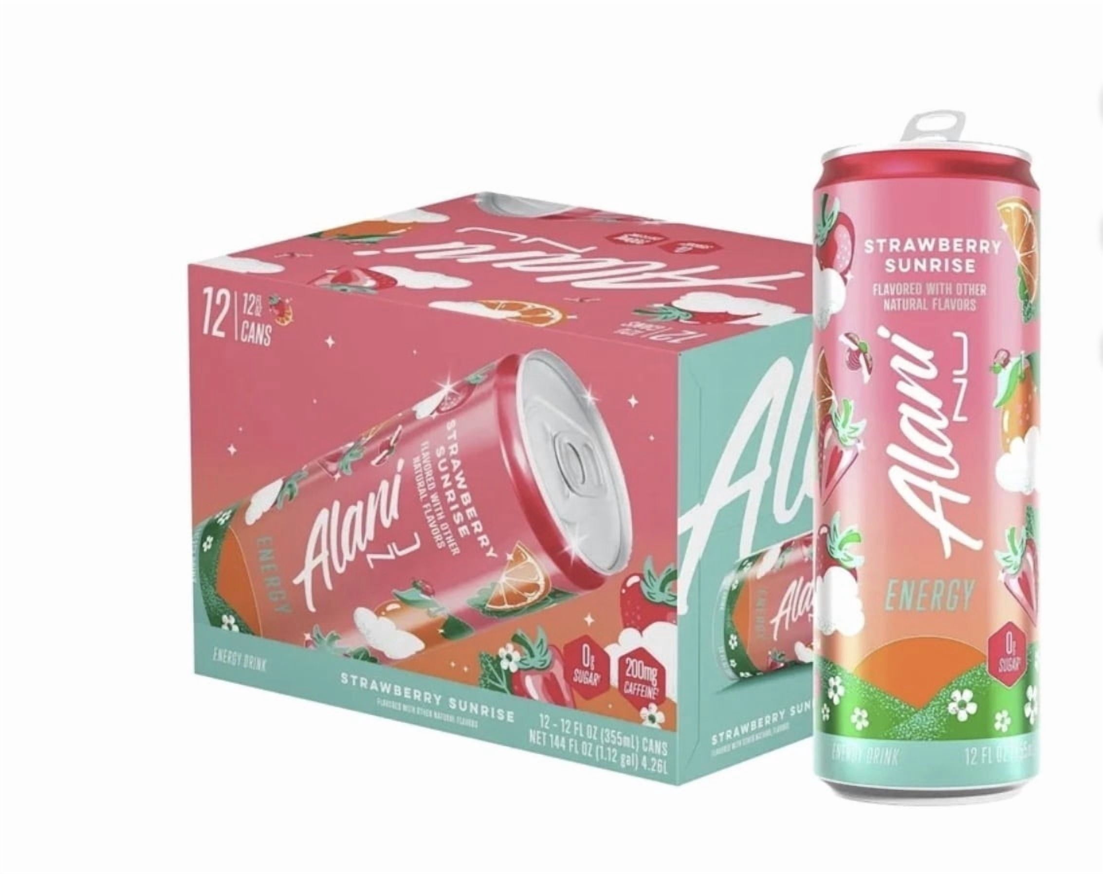 Alani Energy Drink Variety Pack Cotton Candy and Strawberry Sunrise Flavors 24 Count 12 fl oz
