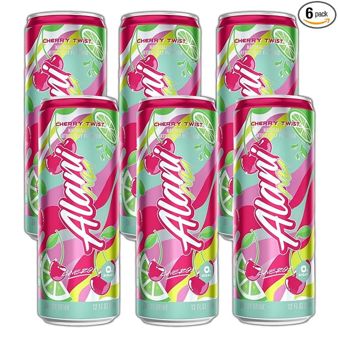 New Alani Energy Drinks Cherry Twist Low - Calorie, Zero Suger, Energy Boost Drinks 12 oz (6 Pack)