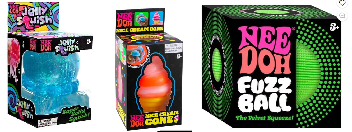 Nee Doh Jelly Squish, Nice Cream and Fuzz Ball Combo (1 random color of each)