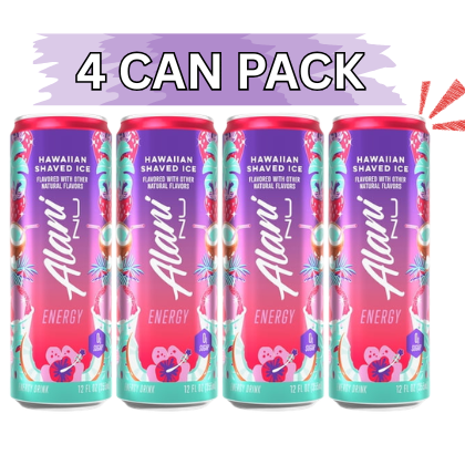 Alani Nu Energy Drink, Hawaiian Shaved Ice, 12 fl oz (4 Can)  Repackaged By *PickNGo Market*