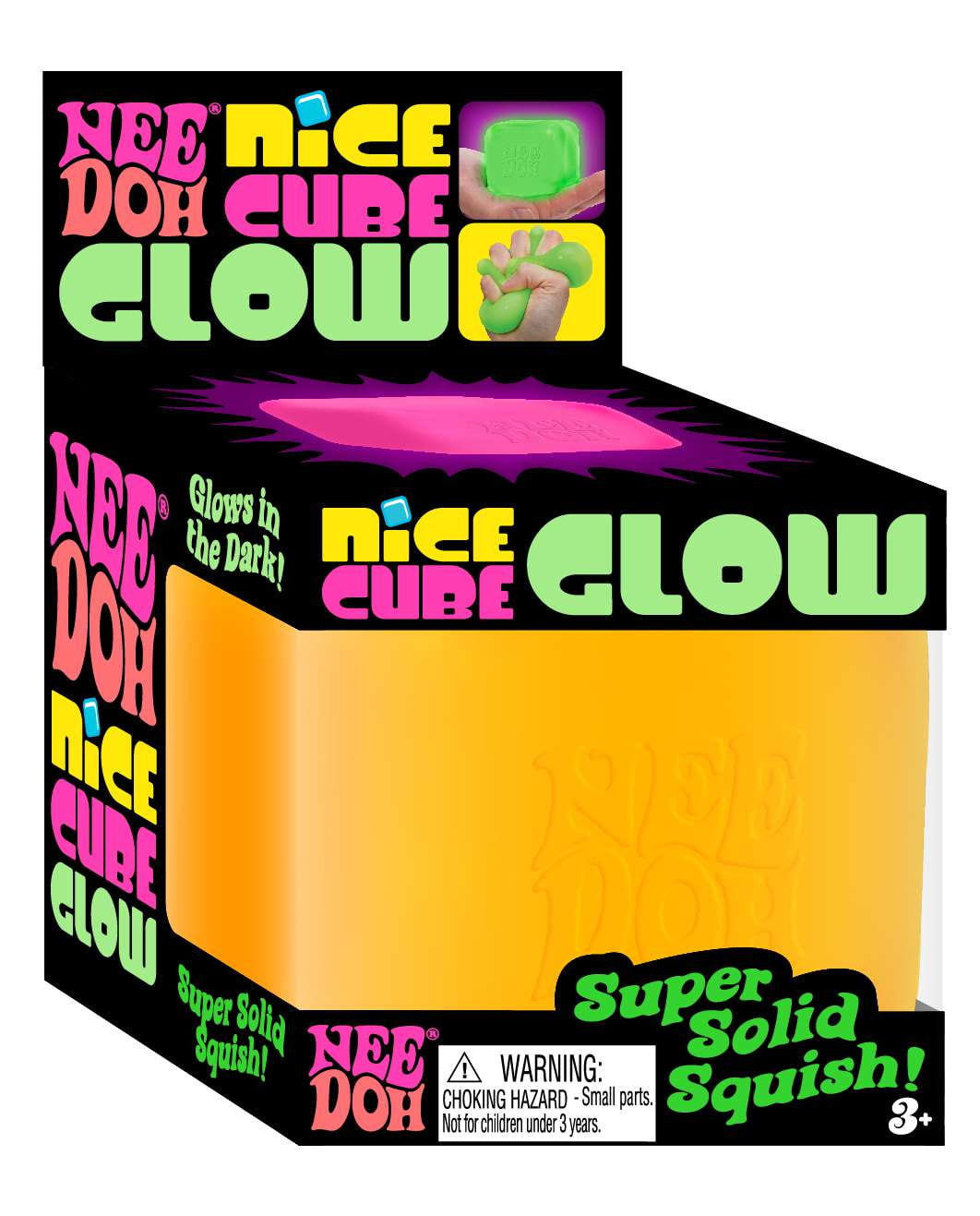 NeeDoh Nice Cube GLOW ORANGE Stress Ball (Glows in the Dark!)