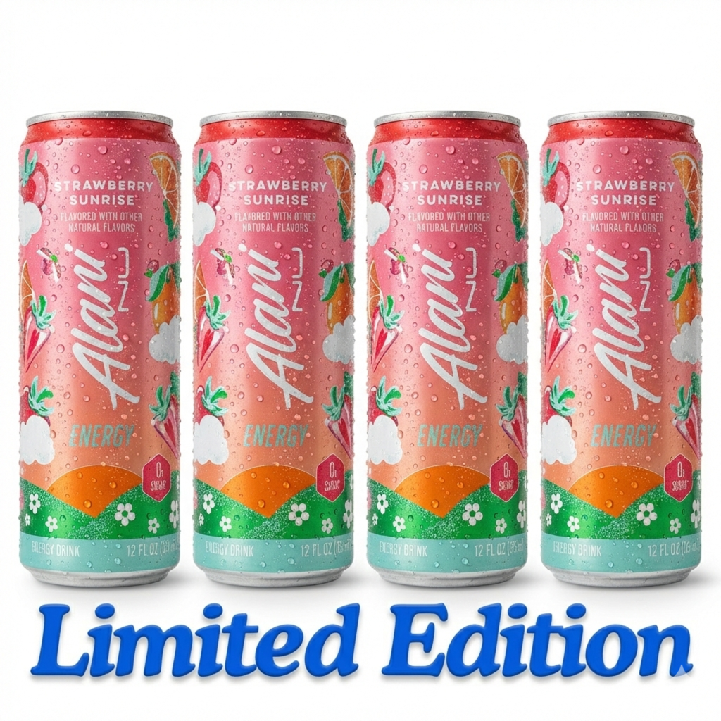 Alani Nu Limited Edition Energy Drink Strawberry Sunrise 12oz - pack of 4