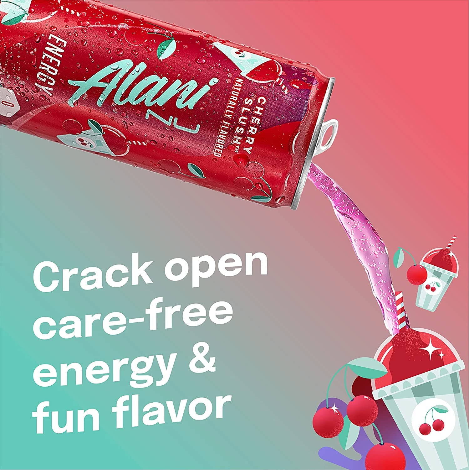 Alani Nu Energy Drink - Cherry Slush - 12oz Cans (Single Cans)-Pack Of 4