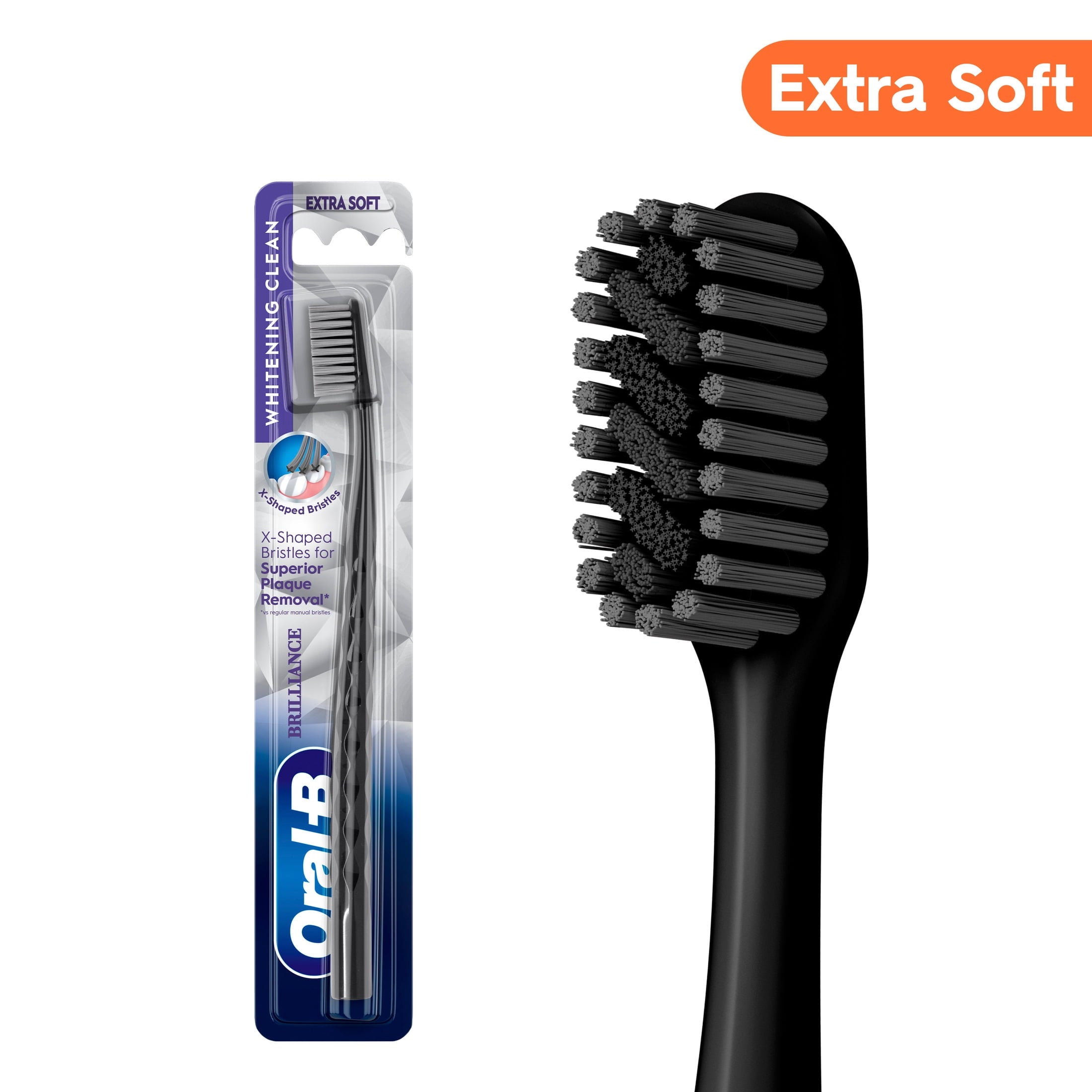 (4 pack) Oral-B Toothbrush Pro Whitening Brilliance, Extra Soft, Black, 1 Count